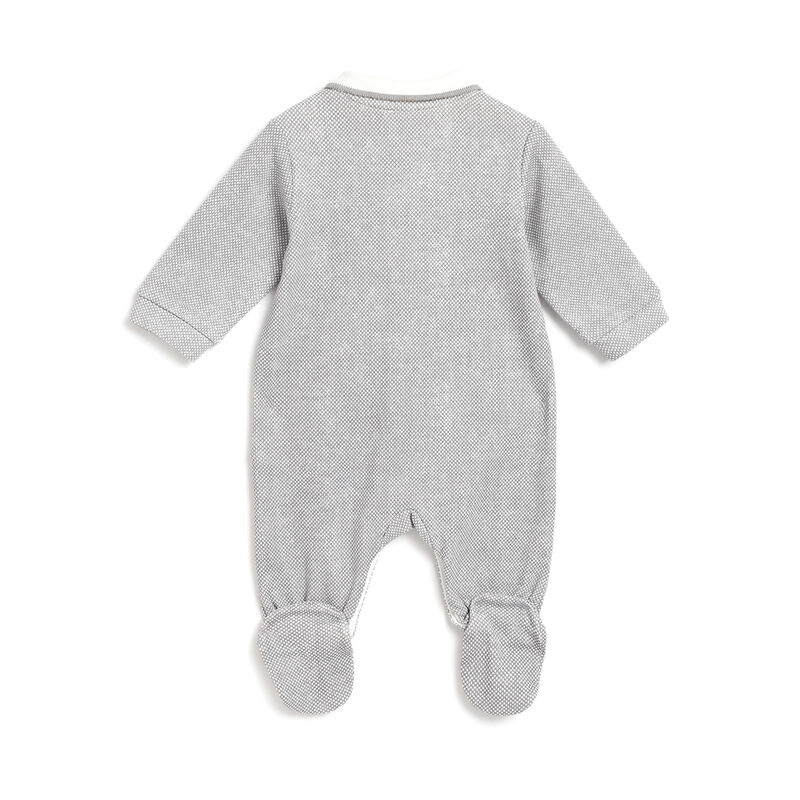 Boys Grey Printed Front Opening Babysuit image number 1